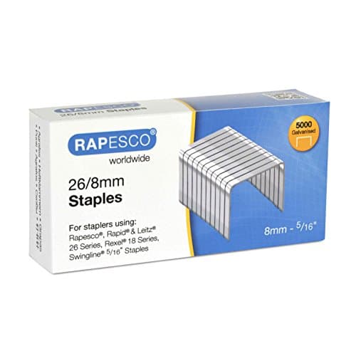 Image of Rapesco S11880Z3 Type 26/8 mm (No.56) Galvanised Staples, Pack of 5000