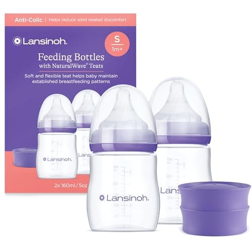 Image of Lansinoh Anti Colic Baby Bottle - 2 Pack 160 ml - NaturalWave® Teats Reduces Nipple Confusion - BPA & BPS-Free Breastfeeding Bottle Feeding Stackable Lid Fridge Freezer Milk Storage Feeding Bottles