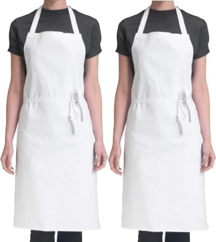 Image of 4sold White Chef Apron – 100% Heavy Duty Cotton 240g/m², Durable & Naturally Fire Resistant – Adjustable Kitchen Cooking Bib Apron Without Pockets for Men, Women, Butchers, BBQ & Bakers (2 Pack)