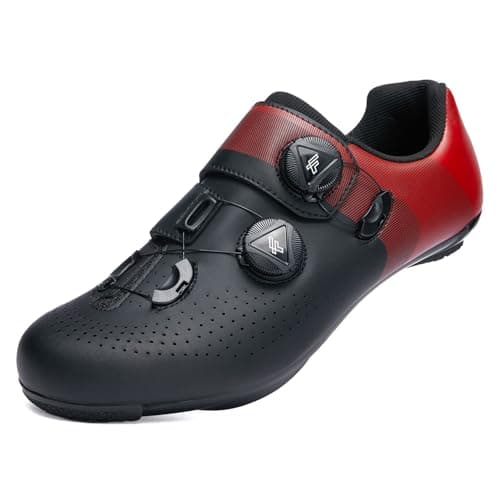 Image of FOTGROY Mens Road Bike Cycling Shoes Women Compatible with KEO Pedal Compatible Installation SPD-SL/Peloton Cleats Black-Red/Size UK 11