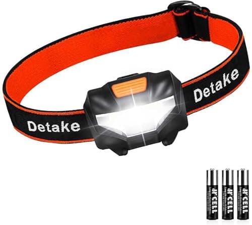 Image of Detake LED Head Torch, Super Bright Lightweight LED Headlamp with 3 Lighting Modes, Battery Powered Waterproof LED Headlight for Camping, Running, Cycling, Fishing, Hiking, Reading, Outoor Sports