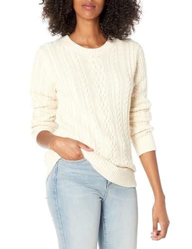 Image of Amazon Essentials Women's Fisherman Cable Knit Long-Sleeve Crewneck Jumper (Available in Plus Size), Cream, S