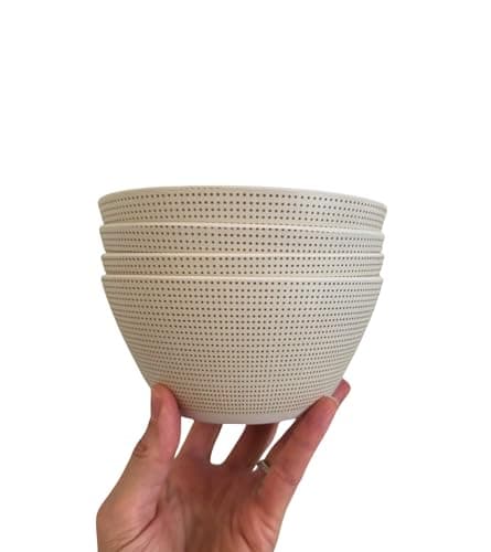 Image of Range Company 4 Pack Bamboo Bowls - 22 Ounce Reusable Bowl - Dishwasher Safe - Bamboo Dishes - Non Toxic - Family Friendly Dinnerware, Durable, Soup, Snack, Ice Cream, Salad dish set (Perforating Dot)