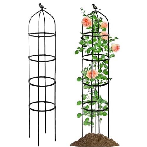 Image of 175cm Obelisk Trellis for Climbing Plants,Heighten Metal Garden Trellis,Plant Support for Climbing Vines,Flowers Stands,Thickened Tube Black Plant Tower,Rustproof Garden Obelisk for Outdoor Indoor