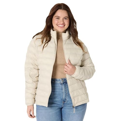 Image of Amazon Essentials Women's Lightweight long-sleeved, water-resistant, packable puffer jacket (available in plus size), Stone, M