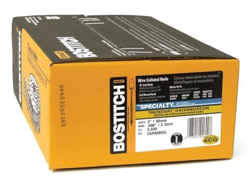 Image of BOSTITCH Siding Nails, Wire Collated Coil, Thickcoat Galvanized, Ring Shank, 15-Degree, 2-Inch x 0.090-Inch, 3600-Pack (C6R90BDG)