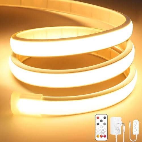 Image of Lamomo COB LED Strip Light, 2M Warm White Dimmable Led Lights Strip with Remote, Flexible Waterproof Silicone Neon Rope Light for Bedroom, Kitchen, Outdoor, 3000K, 24V, CRI90+, UKCA Transformer