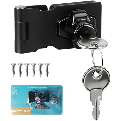 Image of Lunhoo Hasp and Staple Door Lock with 2 Keys, Heavy Duty 2.5” Twist Knob Keyed Locking Hasp for Shed Loft Hatch Cupboard Cabinet Drawer Gate Garage Doors (Black)