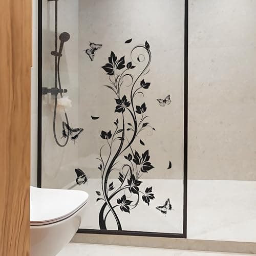 Image of Wall Stickers, Black Butterfly Flower Vine Living Room Bedroom Bathroom Decorative Art, Door/Window/Glass/Wall Stickers(Black)