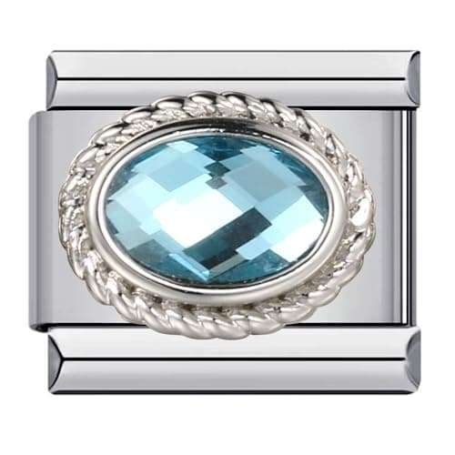 Image of Mon & Sons March Aquamarine Blue Birthday Birth Stone Month Charm Silver Italian Link Stainless Steel Bracelet Charm Compatible With 9mm Bracelet