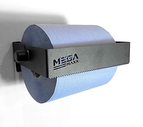 Image of MegaMaxx Tear Away Blue Roll and Paper Towel Holder - Industrial Tissue Paper Towel Holder Wall-Mountable Dispenser for Office and Home (Made in UK, Black)