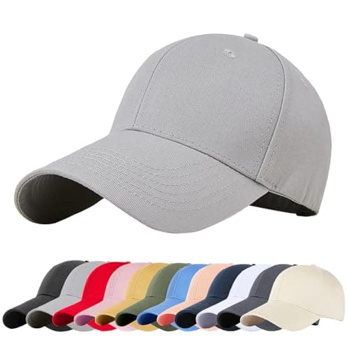 Image of Enwokran Plain Baseball Cap, Unisex Classic 6 Panel Adjustable Casual Cotton Snapback Closure Anti UV Summer Sports Sun Visor Hat (Grey)