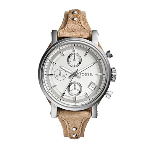 Image of Fossil Original Boyfriend Womens Quartz Watch with White Dial and Brown Leather Strap ES3625