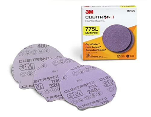 Image of 3M Cubitron II Stikit Disc 775L, 87430, Multi Pack, 5 in x NH, 240+, 320+, 400+ Coating Cut Cutting Angle Flute Purple