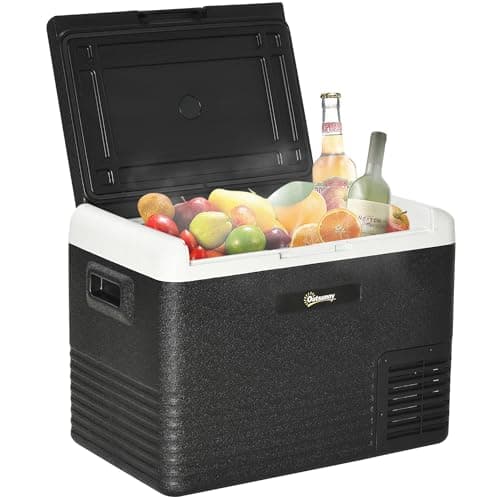 Image of Outsunny 40L Car Refrigerator, Portable Compressor Car Fridge Freezer, Electric Cooler Box with 12/24V DC and 110-240V AC for Camping, Driving, Picnic, Down to -20℃, Grey and Black