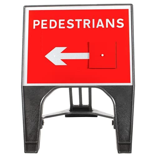 Image of Pedestrians With Reversible Arrow 600x450mm Road Sign - Plastic Temporary Road Street Traffic Safety Sign for Road and Street Works - Freestanding with Reflective Sign Face