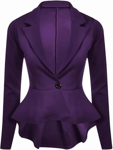 Image of BODYWEAR LTD Ladies Slim Fit Peplum Blazer Coat with Long Sleeves, Cropped Frill Hem Design, Elegant Stretch Fabric, Office or Evening Wear Jacket (Purple,10)