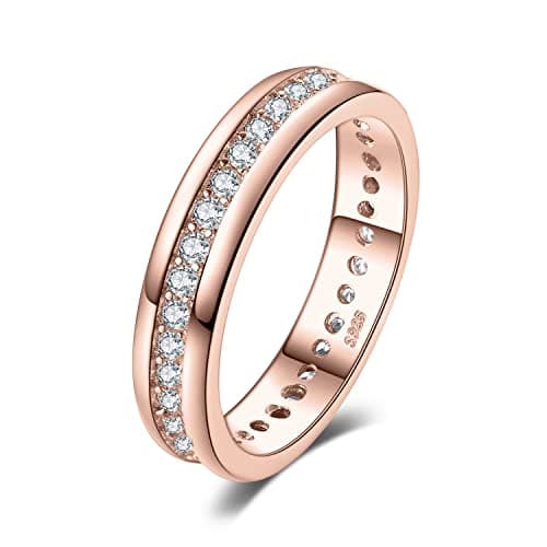 Image of JewelryPalace Rose Gold Plated 925 Sterling Silver Rings for Women, Channel Set Wedding Band Eternity Ring, Anniversary CZ Simulated Diamond Ring, Girls Womens Jewellery Gifts N