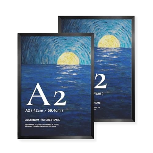 Image of LIVINGTASTE A2 Picture Frame Brushed Black Aluminium, 2pk of 42x59.4 cm Photo Frame with Temperate Glass, for Posters, Artwork, Presentations and Wall Display