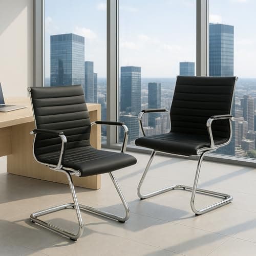 Image of Ya-Home Meeting Office Chairs in PU Leather Waiting Room Chairs for Meeting/Conference Room, 2pcs, Black