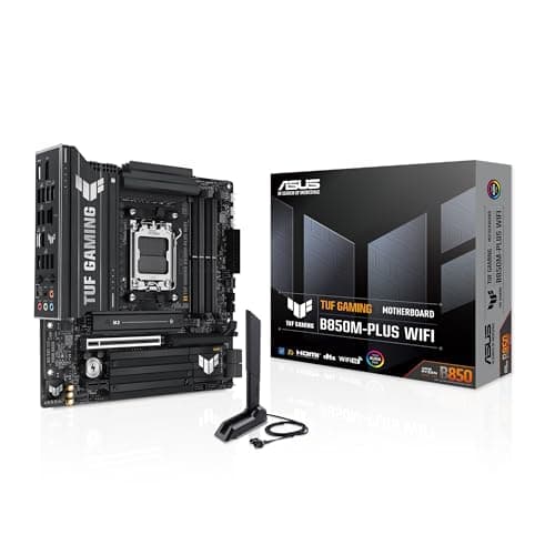 Image of ASUS TUF GAMING B850M-PLUS WIFI AMD mATX motherboard, 14+2+1 80A DrMOS power stages, DDR5, PCIe 5.0 Ready, 3xM.2 slots, Wi-Fi 6E, Realtek 2.5Gb Ethernet, DisplayPort, HDMI, BIOS FlashBack, Aura Sync
