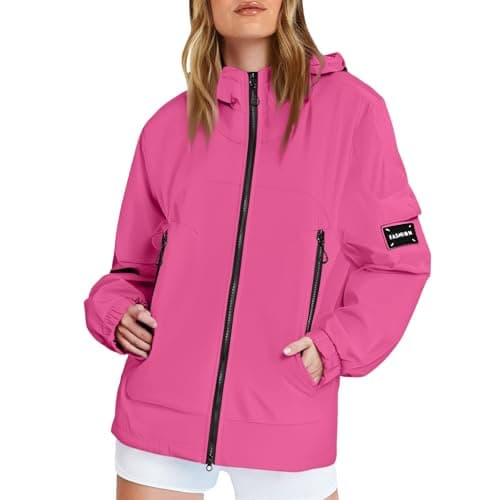Image of Ladies Lightweight Waterproof Jacket, Casual Outdoor Raincoats with Hooded, Breathable Zip Up Softshell Jackets with Pockets, for Spring Fall Winter, Women's Outdoor Waterproof Jackets