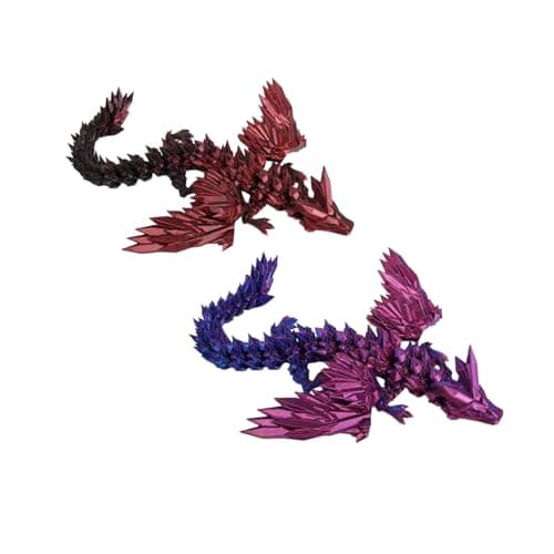 Image of 2PCS 22cm / 8.7inch Articulated Dragons with Bendable Wings for Kids & Adults Flexible 3D Printed Model Dragon Fidget Toy Fully Articulated Crystal Figurine for Easter Birthdays Collectible