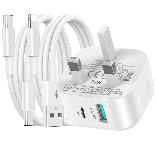 Image of iPhone Charger Fast Charge, USB C Plug and 2Pack Cable for iPhone, USBC Cable 1M with USB to Lightning Charging Lead 1M for i Phone Apple 17/17 Air/17 Pro Max/16/15/14/13 12 11 X XR SE 8 7 6 5 i Pad,