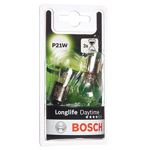 Image of Bosch P21W (382) Longlife Daytime Halogen Headlight Bulbs, 12 V 21 W, Long-lasting - Socket Type BA15s - Pack of 2 Replacement Car Light Bulbs