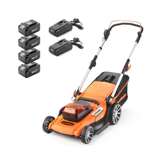 Image of LawnMaster 48V 46cm Cordless Lawnmower with Spare Set of MX 24V 4.0Ah Batteries and 2 Fast Chargers. With Rear Roller, Grass Side Eject and Mulching Function, 2 Year Guarantee. For Larger Lawns.