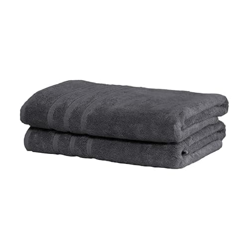 Image of Mosobam 2-piece Bath Towel Set - Charcoal - 700 GSM Hotel Luxury Bamboo - Aegean Turkish Combed Cotton, Dark Grey (Gray) Towel