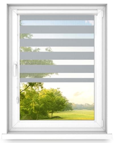 Image of time4blinds Zebra Roller Blind Day and Night Blinds for Window and Door with Aluminium Cassette Double Translucent Fabric Blinds Stick on Window No Drill Blinds Width 50-160cm, Height 50-200cm
