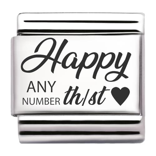 Image of Personalised Happy Birthday Italian Charm – Custom Number Engraved Bead for 9mm Stretch Link Modular Bracelet, Stainless Steel Silver Gift for Mum Daughter Friend