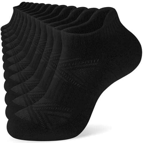 Image of SockWaddles Trainer Socks for Men Women, Anti-Blister Cushioned Ankle Running, Breathable Cotton Sports, 6 Pairs Black 6-8