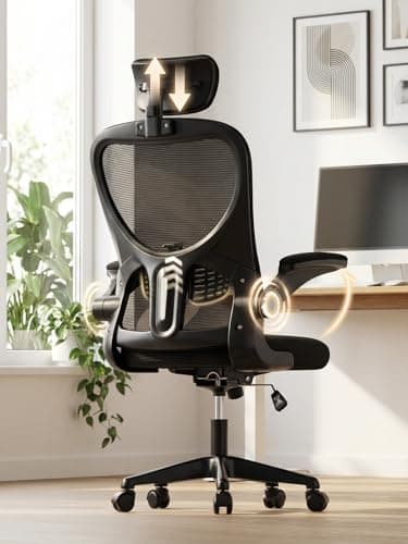 Image of Office Chair, Ergonomic Desk Chair with Adjustable Lumbar Support & Headrest, High-Back Mesh Computer Chair with Flip-Up Armrests, Padded Seat Cushion for Home Office, Executive Swivel Task Chair