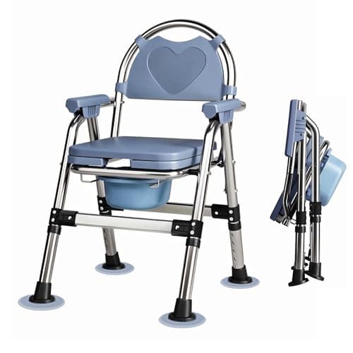 Image of CYHWQ Commode Chair for Seniors, Portable Bedside commodes Chair, Height-Adjustable, Toilet Chair with Padded Seat Plate and Toilet Bucket, Foldable Stable, Load Capacity 200 kg (CY-KJ6201)
