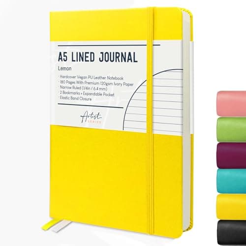 Image of STATIONERY ISLAND A5 Lined Notebook, Journal Lined Hardcover with 120gsm Premium Thick Paper, 180 Pages Hardback Ruled Journal Notebook for Writing, Working, Study, Planning, Diary, Lemon