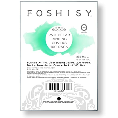 Image of FOSHISY A4 PVC Clear Binding Covers, 200 Micron, Pack of 100