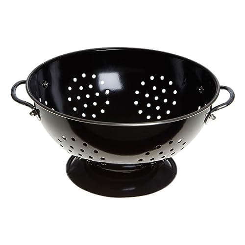 Image of Premier Housewares 508557 Enamel Retro Colander Bowl Stainless Steel Pasta Strainer Black Rice strainer for Cooking Sives for Cooking Pasta Drainer, H13 x W23 x D23cm