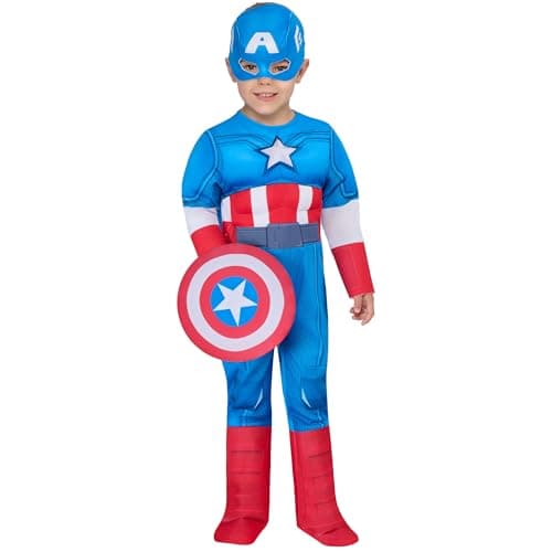 Image of Rubies Official Marvel Spidey and His Amazing Friends Captain America Deluxe Toddler, Kids Superhero Fancy Dress, Age 3-4 Years
