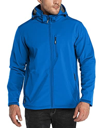 Image of 33,000ft Men's Softshell Waterproof Jackets Fleece Lining Outdoor Windproof Windbreaker Coats with Multi Pockets Removeable Hood Light Blue XL