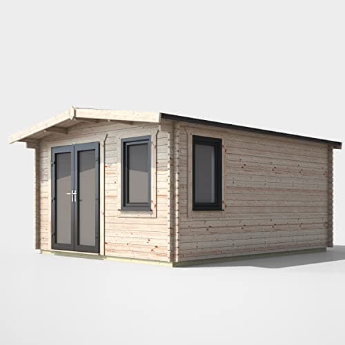 Image of Powersheds High Grade Premium Apex Chalet Log Cabin with Double Door, EPDM Rubber Roofing Door & Window Flexibility, made from Extra Thick Timber & Toughened Glass (Left Orientation Door)