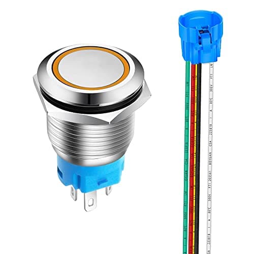 Image of Gebildet 1 Piece 0.75 Inch/19mm Stainless Steel Momentary Push Button 12V-24V 5A LED 1NO1NC SPDT ON Off Waterproof with Wire Socket Plug(Orange LED)