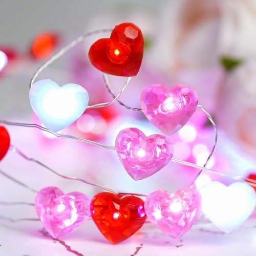 Image of HHMTAKA Love Heart Fairy String Lights 30LED LED Battery Operated Lights 3M Garland Light for Home Bedroom Wedding Indoor Décor (White Pink Red Heart)