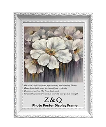 Image of Z&Q Ornate Shabby Chic White Frame 40 x 50 cm Vintage Design Photo Poster Display Wall Hanging For Print Picture With Clear Perspex MDF backboard