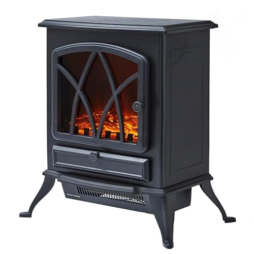 Image of Warmlite Stirling Portable Electric Fire Stove Heater with Realistic LED Flame Effect, Adjustable Thermostat and Overheat Protection, 2000W, Black, WL46018