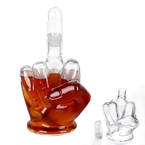 Image of The Finger Glass Spirit Decanter 1 Litre Whiskey Decanter Bottle Novelty Flask with Stopper- Art Statue,3D Middle Finger Whiskey Wine Bottle,Funny Glass Wines Carafe Gifts for Boyfriend,Husband,Father