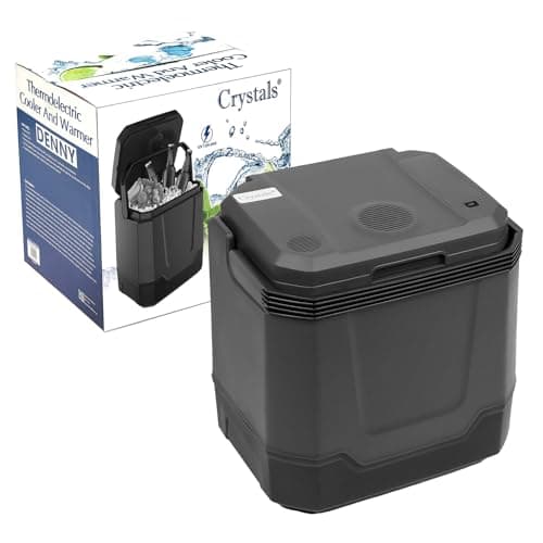 Image of Crystals 33L Electric Cool Box for Car & Home - Hot & Cold Thermoelectric Cooler, 12V DC & 240V AC, Portable Camping Fridge for Travel, Picnic, Office, Boat (33L Grey)