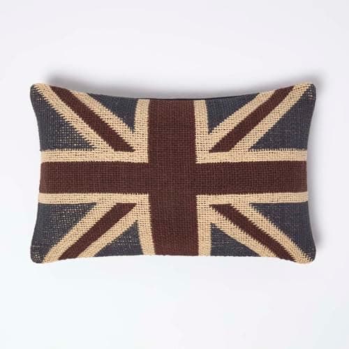 Image of HOMESCAPES Hand Woven Jacquard Union Jack Cushion Cover 30 x 50 cm United Kingdom Flag Decorative Cushion Cover 100% Cotton- The Perfect British Gift