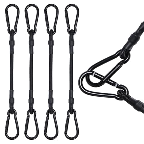Image of LOOGI Bungee Cords with Carabiner – 4 Pack 40 Inch Heavy Duty Long Elastic Straps, Extra Strong Black Bungee Ropes with Hook for Bike Racks, Roof Racks, Luggage, Camping